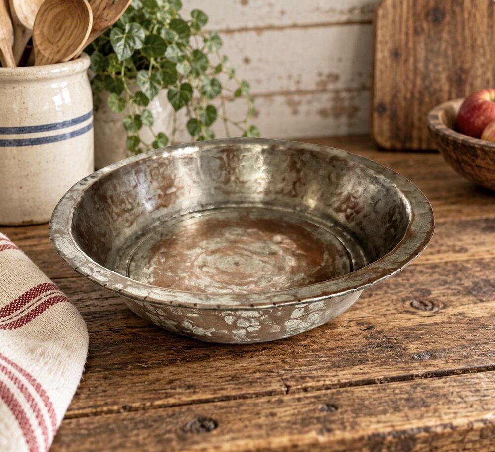 Antique Hand Hammered Tinned Copper Bowl Middle Eastern Ottoman Style 8”